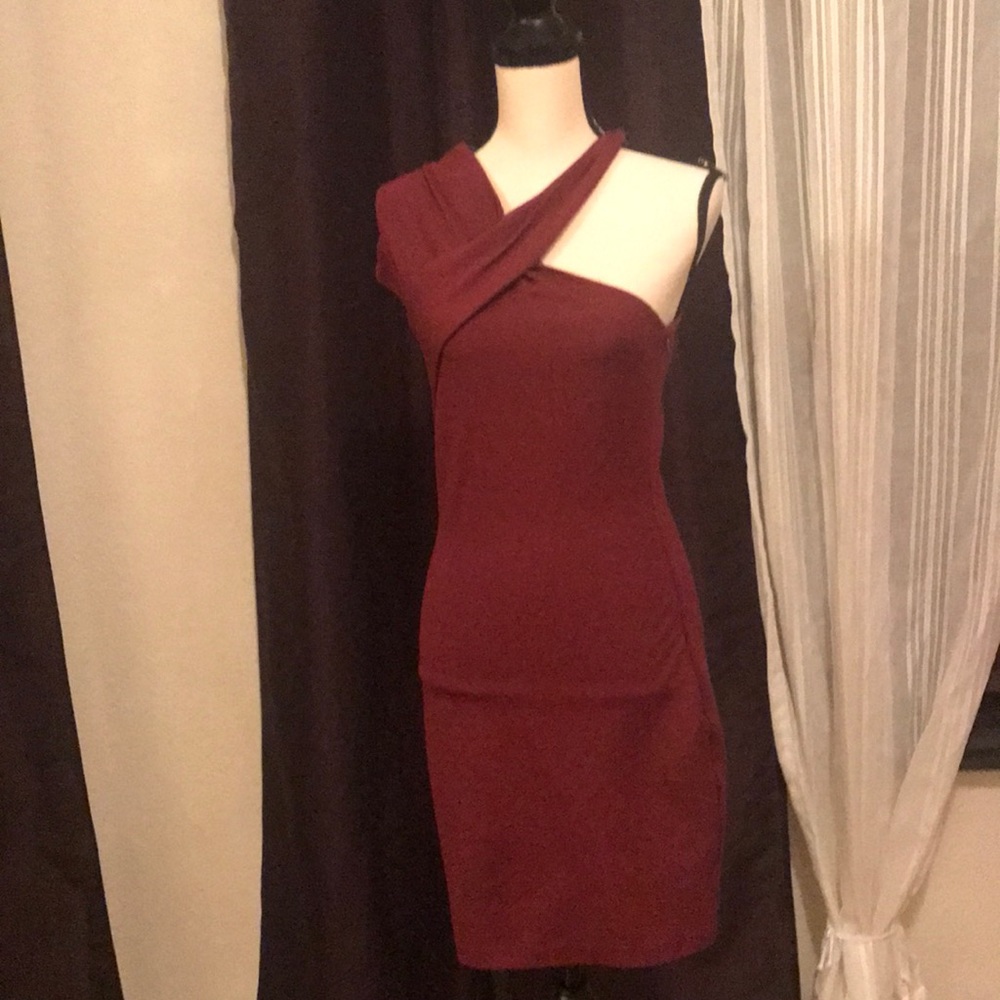 Burgundy Asymmetrical Dress